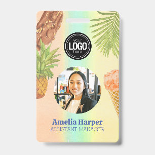 Personalise artsy watercolor ice cream theme ID badge
