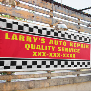 Personalise Auto Repair Shop Checked Flag  Banner
