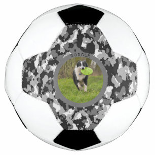 Personalise B & W Camo Dog Name Picture Play Soccer Ball