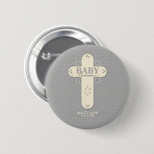 Personalise, Baby Dedication Cream & Grey Cross 6 Cm Round Badge