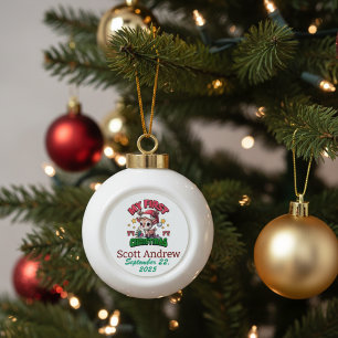 Personalise  Baby First Christmas Brown Santa Deer Ceramic Ball Christmas Ornament