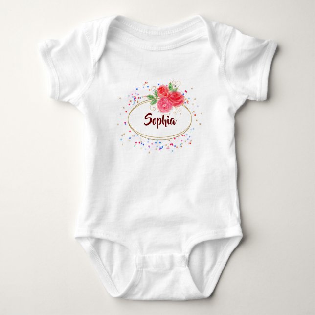 Personalise Baby girl Bodysuits, glitter rose name Baby Bodysuit (Front)