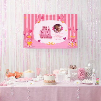 Personalise Baby Girl Gender Reveal Text and Photo Banner