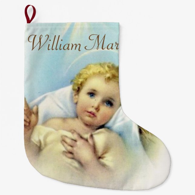 Personalise Baby Jesus Large Christmas Stocking (Front)
