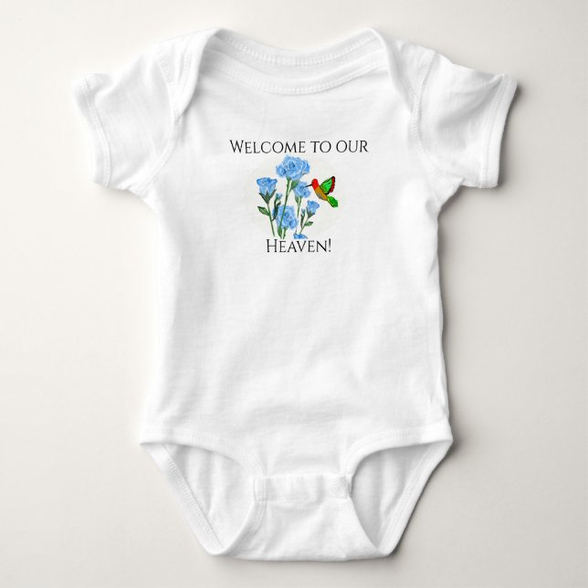 Personalise Baby’s One=Piece Floral Hummingbird Baby Bodysuit (Front)