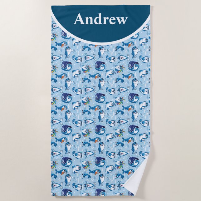 Personalise Baby Seals  Beach Towel (Front)