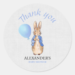 Personalise Baby Shower Name Peter Linen Thank you Classic Round Sticker