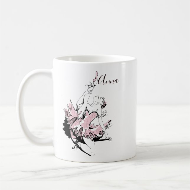 Personalise Ballerina Stretching in Pink Coffee Mug (Left)