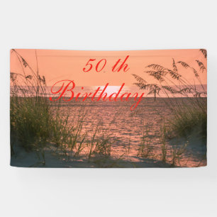 Personalise Banner, 50th Birthday, Beach Sunrise Banner