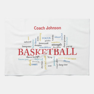 Personalise Basketball Coach Thank You in Words Tea Towel