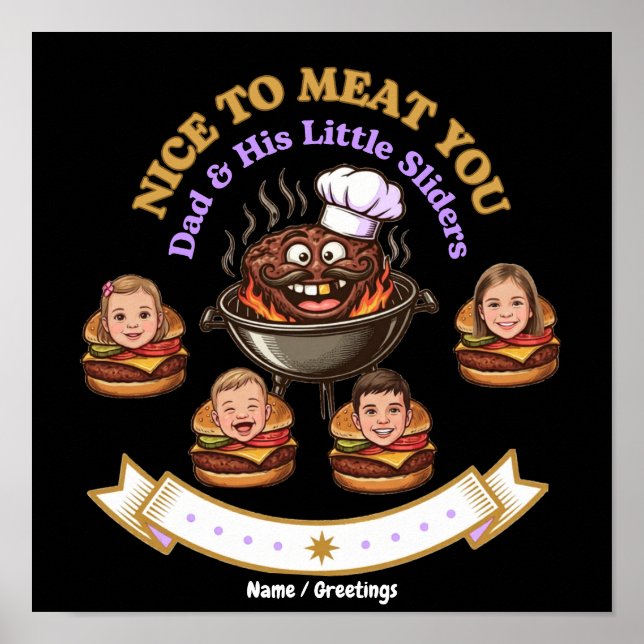 Personalise BBQ Grill Master Gift Nice To Meat You Poster (Front)