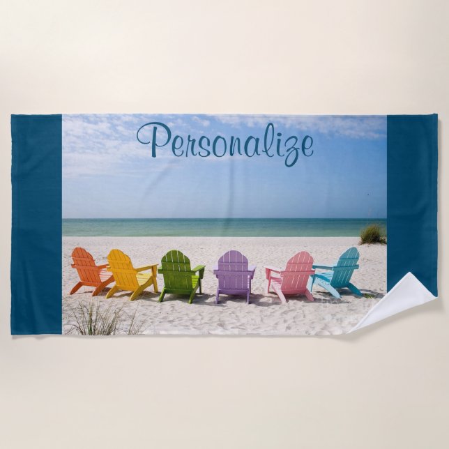Personalise Beach with Colourful Beach Chairs Towel (Front)