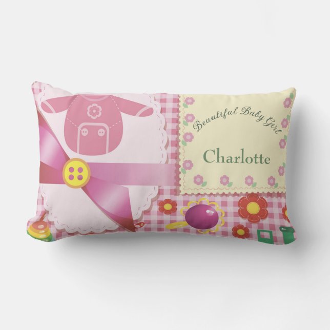 Personalise Beautiful Baby Girl Flowers Toys  Lumbar Cushion (Front)