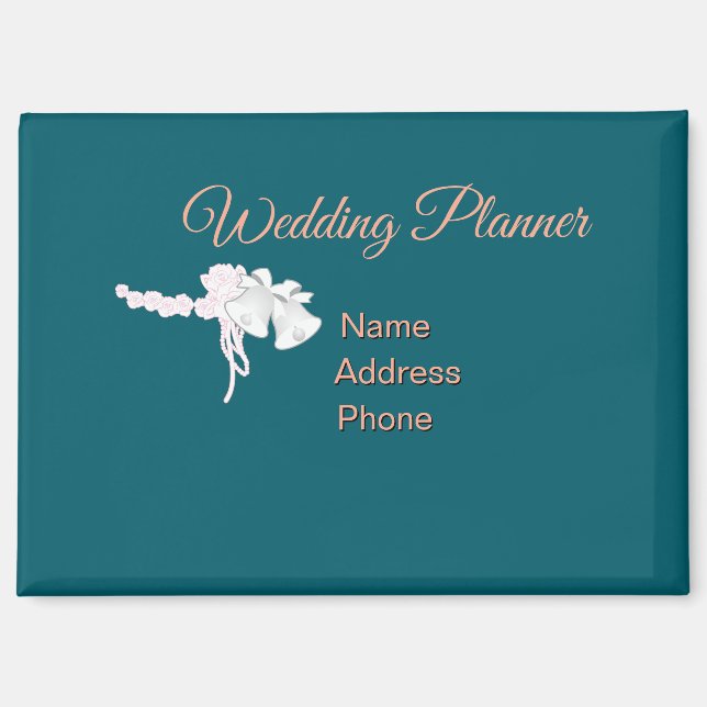 Personalise Bells + Flowers Wedding Planner Teal  Magnet (Front)