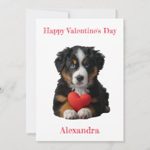 Personalise Bernese Mountain Puppy Valentine  Holiday Card