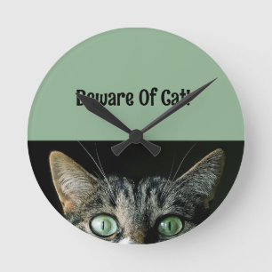 Personalise Beware Of Cat Wall Clock