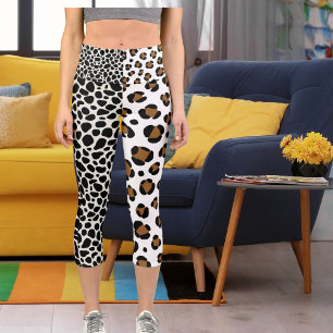 Personalise Big Cat Pattern Brown White Black Spot Capri Leggings