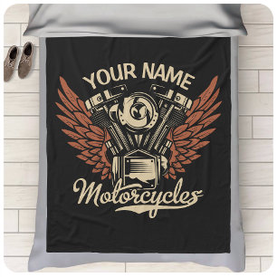 Personalise Biker Motorcycles Motor Wings Garage  Fleece Blanket