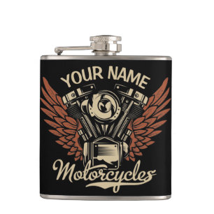 Personalise Biker Motorcycles Motor Wings Garage Hip Flask