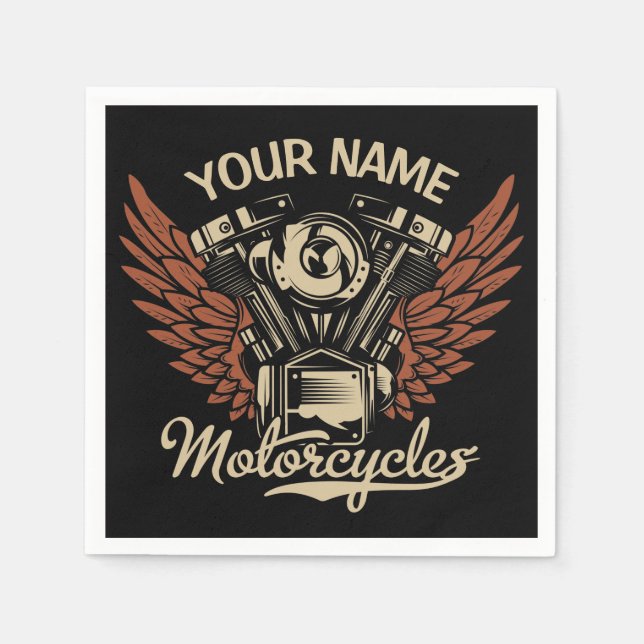  Personalise Biker Motorcycles Motor Wings Garage  Napkin (Front)