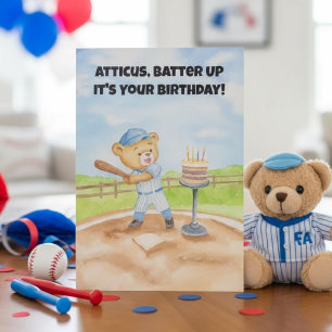 Personalise Birthday Baseball Teddy Bear Card