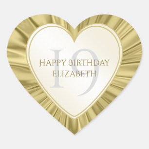 Personalise Birthday Faux Gold Satin Heart Heart Sticker