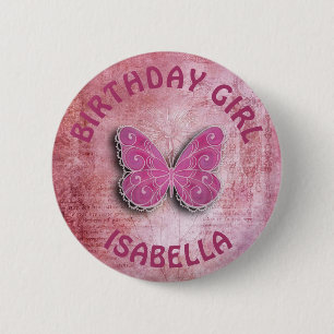Personalise Birthday Girl Butterfly Button