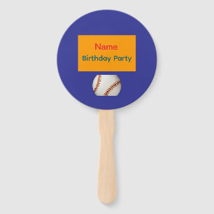 Personalise Birthday Party Baseball Blue Hand Fan