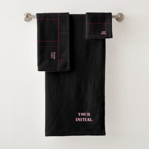 Personalise Black And Hot Pink Pin Stripe  Bath Towel Set