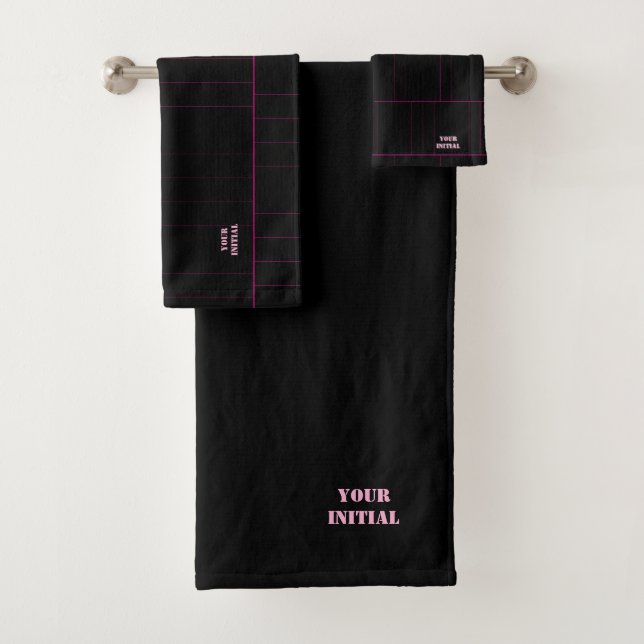 Personalise Black And Hot Pink Pin Stripe  Bath Towel Set (Insitu)