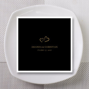 Personalise Black & Gold Heart Wedding Cocktail  Napkin