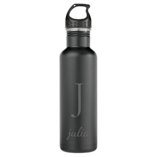 Personalise Black & Grey Chic Minimal Monogram 710 Ml Water Bottle
