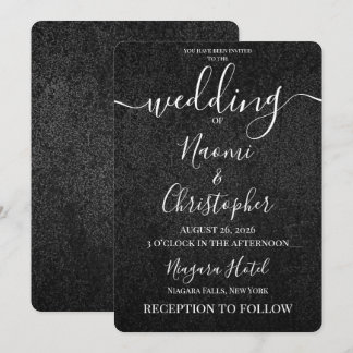 Personalise: Black Grey Grunge Texture Wedding Invitation
