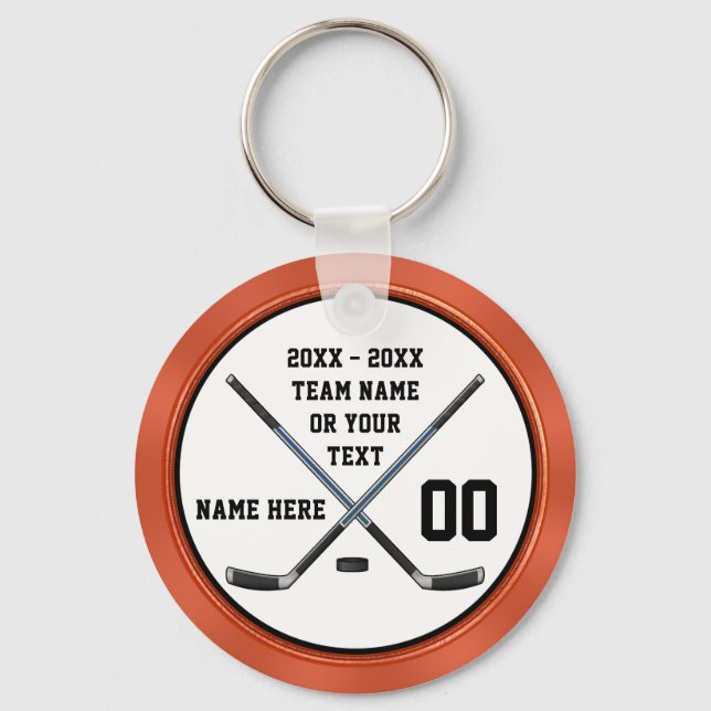 Personalise Black, Orange Cheap Hockey Party Gifts Key Ring (Front)