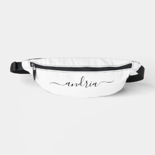 Personalise Black Script Name on White Bum Bags