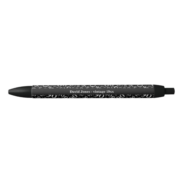 Personalise: Black/White 90th Birthday Party Black Ink Pen (Front)