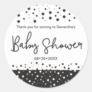 Personalise, Black, White, Baby Shower, Thank you Classic Round Sticker