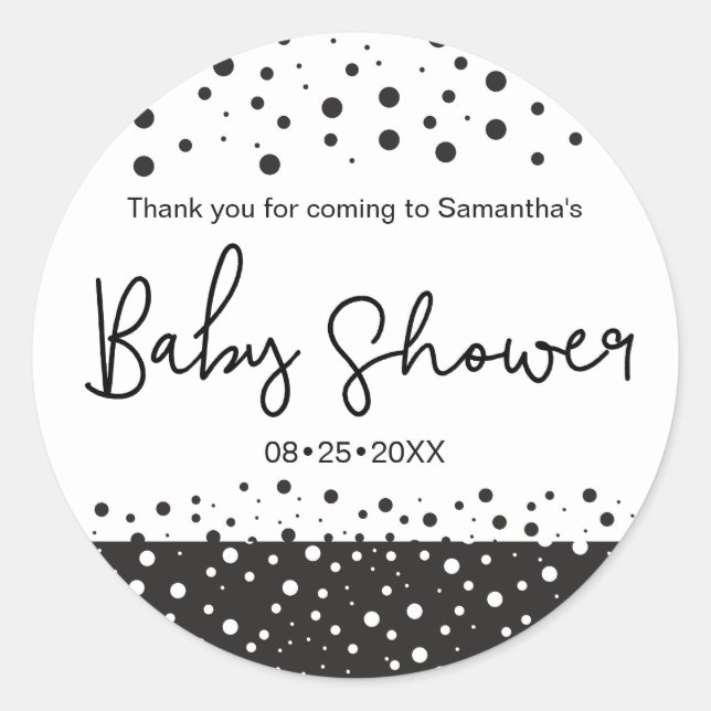 Personalise, Black, White, Baby Shower, Thank you Classic Round Sticker (Front)