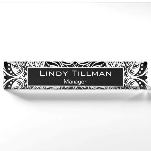 Personalise, Black & White Paisley Design Nameplate