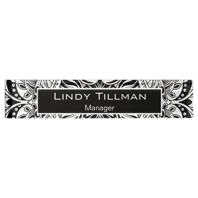 Personalise, Black & White Paisley Design Nameplate (Front)