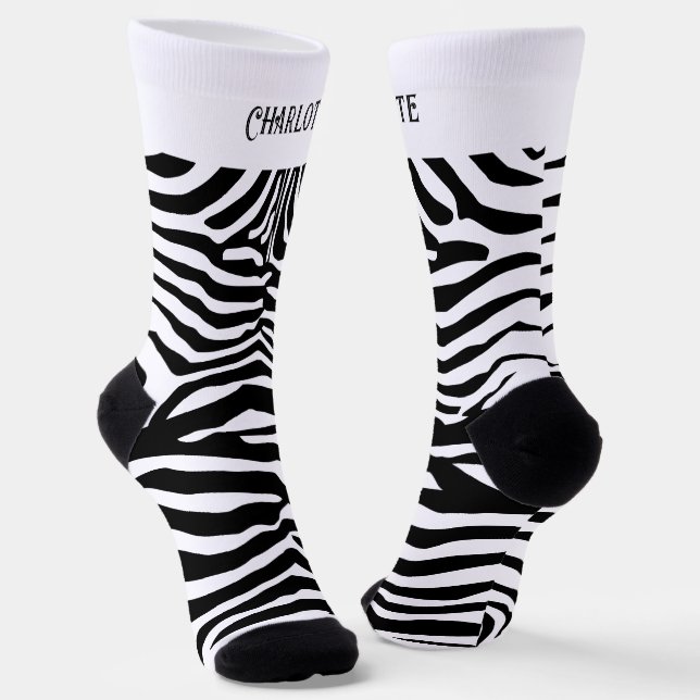 Personalise Black White Zebra Pattern Socks (Angled)