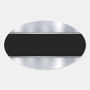 Personalise Blank Template Faux Silver Black Oval Sticker