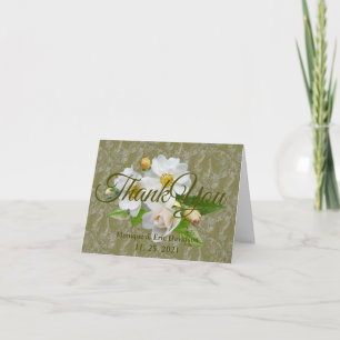 Personalise Blank White Roses Foliage Wedding Thank You Card
