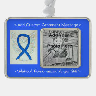 Personalise Blue Awareness Ribbon Angel Ornament