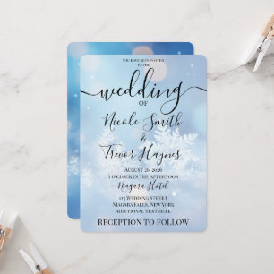 Personalise: Blue Bokeh Snowflakes Wedding Invitation