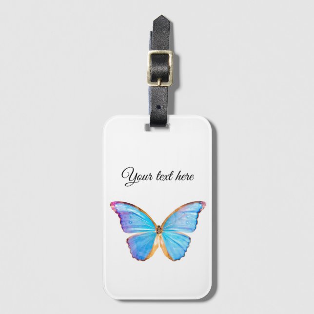 Personalise BLUE BUTTERFLY Luggage Tag (Front Vertical)