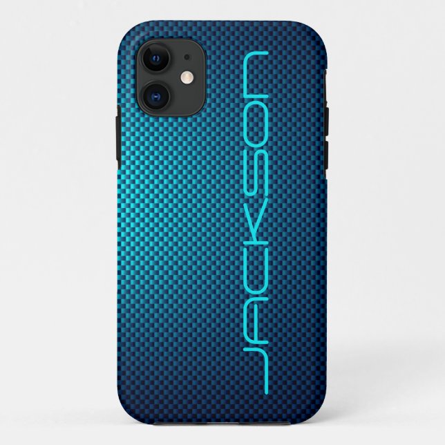 Personalise Blue carbon fibre patterned Case-Mate iPhone Case (Back)