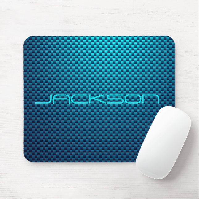 Personalise Blue carbon fibre patterned Mouse Pad (With Mouse)