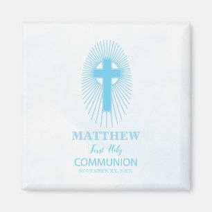 Personalise, Blue First Holy Communion Cross Host Magnet