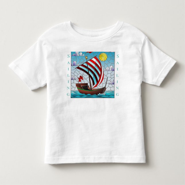 Personalise Blue Ocean Sail Boat Clear Sky Sun Toddler T-Shirt (Front)